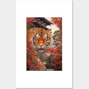 Red Flowers Tiger Posters and Art